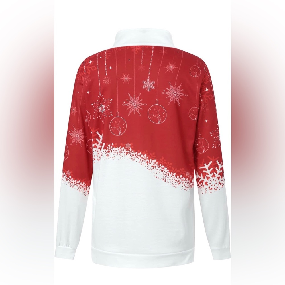 NEW Women Christmas Snowflake Print Half Zipper Lapel Xmas Sweatshirt - Picture 3 of 7